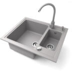 NERO Gránit Mosogató Nero Arriva + Magasított Csaptelep + Adagoló + Dugókiemelő Szürke