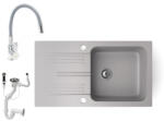NERO Gránit Mosogató NERO Malta + Flexibilis Csaptelep + Dugókiemelő Szürke