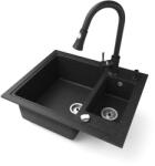NERO Gránit Mosogató Nero Arriva + Kihúzható Zuhanyfejes Snake Csaptelep + Adagoló + Dugókiemelő Fekete