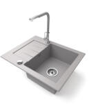 NERO Gránit Mosogatótálca NERO Monza + Kihúzható Linea Csaptelep + Dugókiemelő Szürke