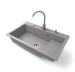 NERO Gránit Mosogatótálca NERO Boss + Magasított Csaptelep + Adagoló + Dugókiemelő Szürke