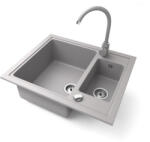 NERO Gránit Mosogató Nero Arriva + Magasított Csaptelep + Dugókiemelő Szürke