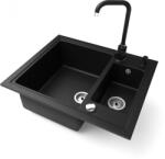 NERO Gránit Mosogató Nero Arriva + Steel Csaptelep + Adagoló + Dugókiemelő Matt Fekete