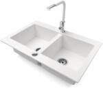 NERO Gránit Mosogatótálca Nero Verso + Kihúzható Linea Csaptelep + Dugókiemelő Fehér