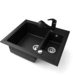 NERO Gránit Mosogató Nero Arriva + Kihúzható Zuhanyfejes Shower Csaptelep + Dugókiemelő Matt Fekete