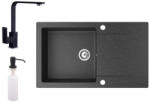 NERO Gránit Mosogató NERO Gold + Design Csaptelep + Adagoló Fekete