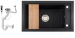 NERO Gránit Mosogató Nero Panama + Vágódeszka + Dugókiemelő Szemcsés Fekete