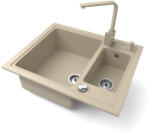 NERO Gránit Mosogató Nero Arriva + Design Csaptelep + Adagoló + Dugókiemelő Bézs