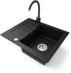 NERO Gránit Mosogatótálca NERO Monza + Magasított Csaptelep + Dugókiemelő Matt Fekete