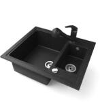 NERO Gránit Mosogató Nero Arriva + Kihúzható Zuhanyfejes Shower Csaptelep + Dugókiemelő Fekete