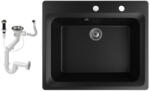 NERO Gránit Mosogató NERO Italia + Automata Dugókiemelő + Szifon Készlet Matt Fekete