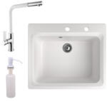 NERO Gránit Mosogató NERO Italia + Kihúzható Fejes Linea Csaptelep + Adagoló + Fehér