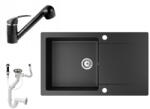 NERO Gránit Mosogatótálca NERO Gold + Kihúzható Zuhanyfejes Shower Csaptelep + Dugókiemelő Matt Fekete