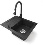 NERO Gránit Mosogatótálca NERO Monza + Kihúzható Zuhanyfejes Snake Csaptelep + Adagoló Fekete