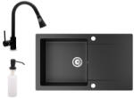 NERO Gránit Mosogatótálca NERO Gold + Kihúzható Zuhanyfejes Snake Csaptelep + Adagoló Matt Fekete
