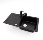 NERO Gránit Mosogató NERO Malta + Kihúzható Zuhanyfejes Shower Csaptelep + Dugókiemelő Matt Fekete