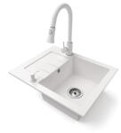 NERO Gránit Mosogatótálca NERO Monza + Kihúzható Zuhanyfejes Snake Csaptelep + Adagoló Fehér