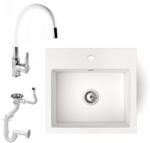 NERO Gránit Mosogató NERO Uno + Flexibilis Csaptelep Fehér