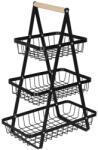 KIK Gyümölcs és zöldség kosár háromszintes tál fém fa (KIK-KX3064)