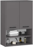 Brius Dulap baie suspendat, cu 2 usi si 2 rafturi deschise, PAL 16 mm, 64x30x94 cm, gri (AK-12214091)