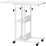 Brius Birou reglabil inaltime rafturi roti blat lemn metalic, 80x40x76-86 cm, design modern, alb (HF-0059)
