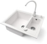 NERO Gránit Mosogató Nero Arriva + Magasított Csaptelep + Adagoló + Dugókiemelő Fehér