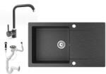 NERO Gránit Mosogató NERO Gold + Steel Csaptelep + Dugókiemelő Fekete