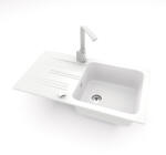 NERO Gránit Mosogató NERO Malta + Design Csaptelep + Dugókiemelő Fehér