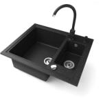 NERO Gránit Mosogató Nero Arriva + Magasított Csaptelep + Adagoló + Dugókiemelő Fekete