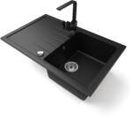 NERO Gránit Mosogató NERO Eris + Design Csaptelep + Adagoló + Dugókiemelő Matt Fekete