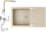 NERO Gránit Mosogató NERO Gold + Kihúzható Linea Csaptelep + Dugókiemelő Bézs