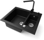 NERO Gránit Mosogató Nero Arriva + Design Csaptelep + Adagoló + Dugókiemelő Matt Fekete