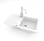 NERO Gránit Mosogató NERO Malta + Rusztikus Csaptelep + Dugóemelő Fehér