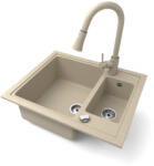 NERO Gránit Mosogató Nero Arriva + Kihúzható Zuhanyfejes Snake Csaptelep + Dugókiemelő Bézs