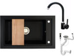 NERO Panama P686-427CM Gránit Mosogató + Csaptelep + Dugóemelő + Deszka + Szifon Matt Fekete