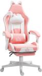 HomCom ergonomikus macskafüles játékszék, műbőr dönthető irodai szék lábtartóval, állítható fejtámla, derék- és nyaktámasz, állítható magasságú, rózsaszín (921-794V00PK)