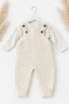 SuperBaby Salopeta tricotata bebe ivoire cu bluza set elegant premium