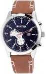 RAPTOR Ceas barbatesc, Raptor, aparenta chrono, carcasa argintie, cadran bleumarin, data, curea piele maro, 48mm (RA20111-002) Ceas