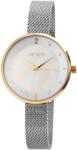 Just Watch Ceas dama, Just Watch, auriu, cadran alb cu cristale, bratara inox impletita milaneza argintie (JW10016-002) Ceas