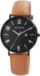 Just Watch Ceas barbatesc, Just Watch, negru, cadran negru, curea piele naturala maro deschis (JW10023-004) Ceas