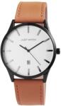 Just Watch Ceas barbatesc, Just Watch, functie data, carcasa neagra, cadran alb, curea piele naturala (JW14204SL-DBR) Ceas