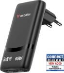 Verbatim Fold 'n' Go GaN hálózati töltő, 65W, 2xUSB-C, fekete (32354) (32354)
