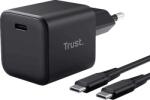 Trust Maxo kis méretű USB-C GaN hálózati töltő adapter, 65W, kábel 2 méter, fekete (26046) (26046)