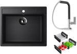 Ulgran U-104-308 Gránit Egymedencés Mosogatótálca és Gamma Side Mosogató Csaptelep + Csepegtető Kosár Szett - Szemcsés Fekete (U-104-308-BSE-bp-ST-3)