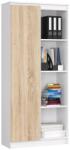 Brius Dulap cu usa si 8 etajere, PAL laminat 16 mm, 80x35x180 cm, alb si stejar sonoma (AK-04385617-2/2) Comoda