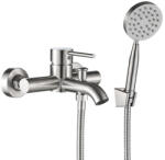 Laveo NOIA fali kádcsap falra szerelhető zuhanyszettel, szálcsiszolt inox (BNK_211D)