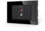 Luxion Priza Audio 1M + 2 Taste False LUXION cu Rama din Sticla, Standard Italian, 3M - culoare negru