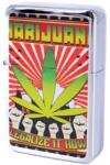 Angelo Benzines öngyújtó króm színű, marihuána levél grafikával és karakteres felirattal (A-245420-12)