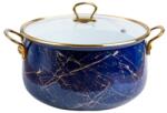 Goldmann Cratita emailata, 24x15cm, 6.2 litri, manere titan aurii, capac sticla, inclusiv inductie, Goldmann, albastra (GM 8017-24 Blue)