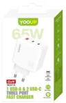 YOOUP NC67-G hálózati töltő PD 65W, 1xUSB-A és 2xUSB-C aljzatokkal (NC67-G)